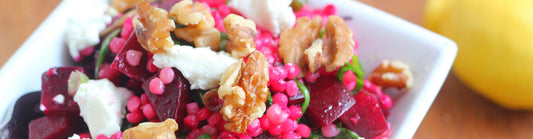 Israeli Couscous Salad with Beets, Goat Cheese & Walnuts