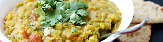 Green Pea Dal Recipe. Split pea stew in bowl