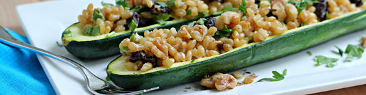 Wheat Berries, Cherry and Goat Cheese Stuffed Zucchini